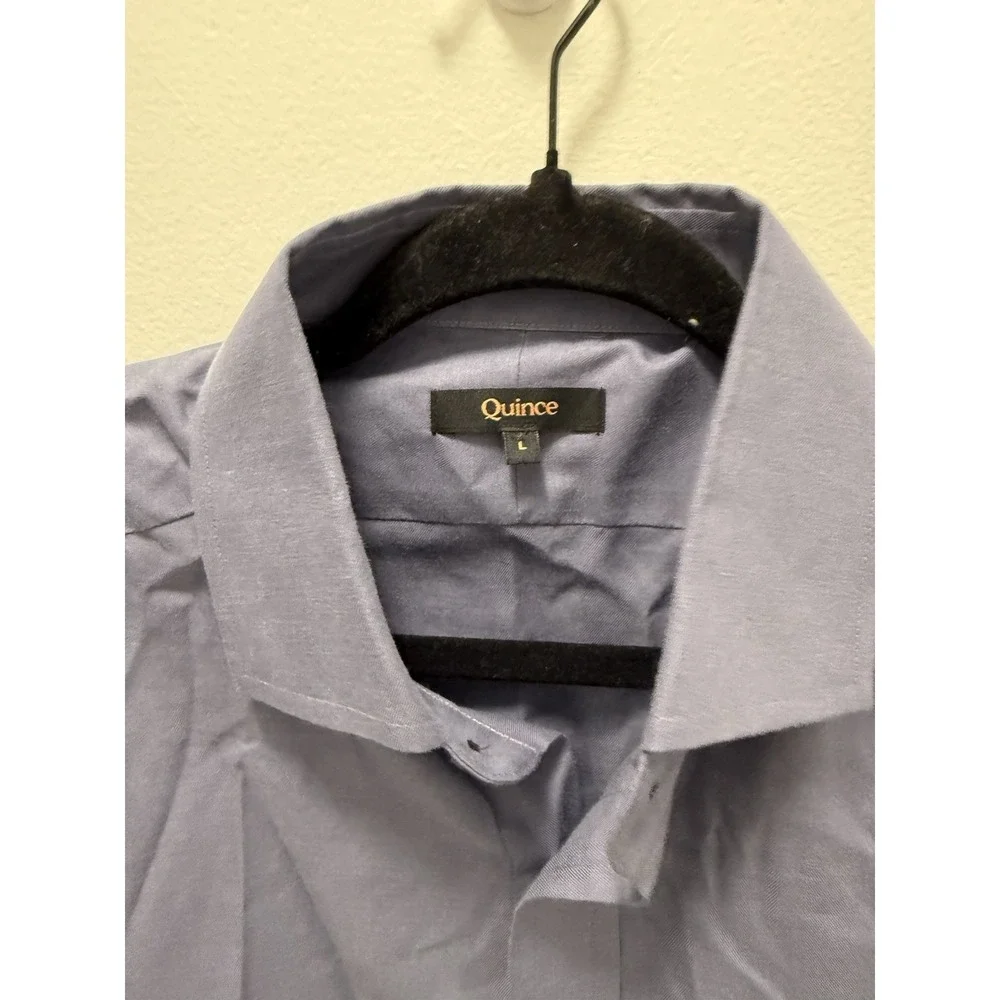 Quince Men's Large Organic Cotton Cashmere Dress Shirt Blue Gray Button Front L